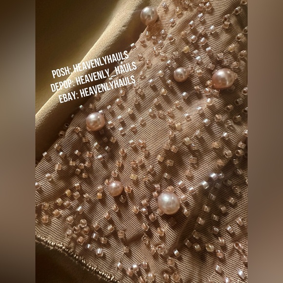 Oh Polly Geneva Nude Mini Dress w/ Embellished Sleeves - Beaded, strappy, flirty - Picture 4 of 9